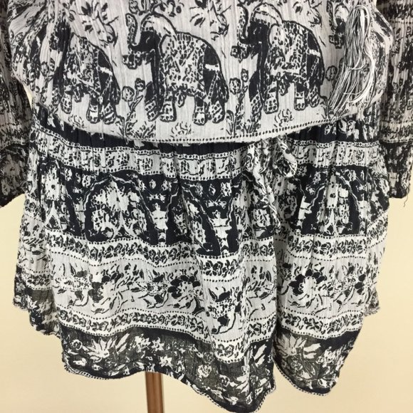 JOIE Black White Print Solid Slip Dress Lined Low Drawstring Waist Dress - Picture 6 of 8